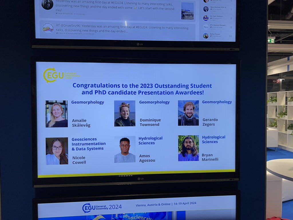 I smile every time I walk past one of the (many) monitors around #EGU2024 and see Dom’s (@snuffleapagus) face! Congrats again on last years’ award!