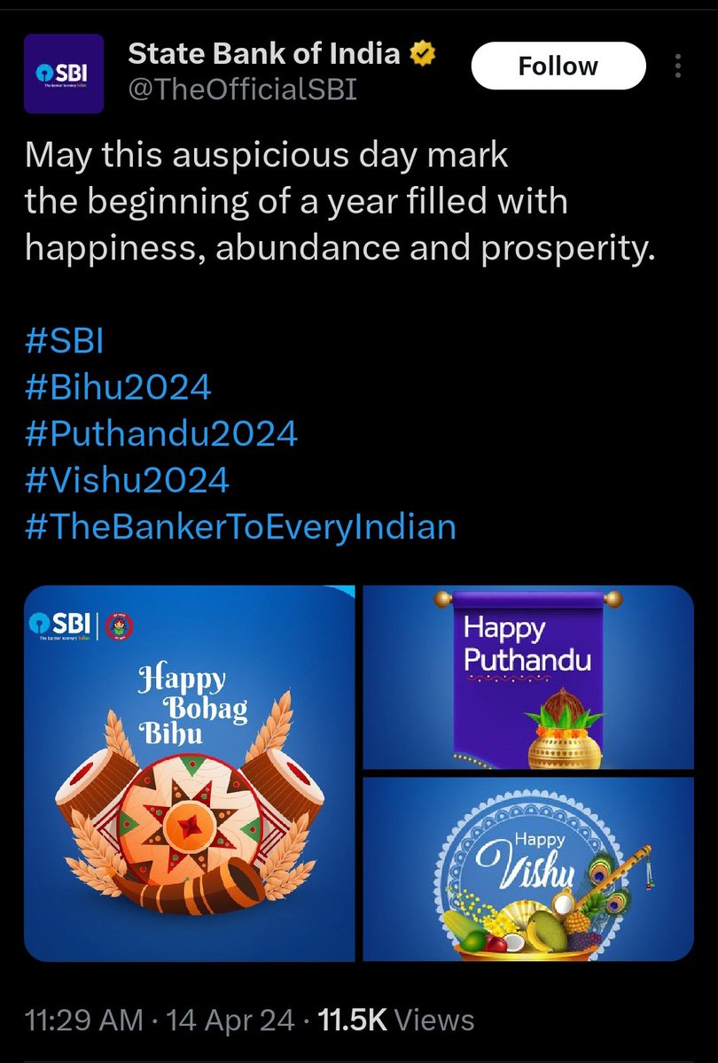 SBI that started its journey from Bengal has now become an anti Bengali organisation. - @TheOfficialSBI wished on Assamese New Year ✅ - @TheOfficialSBI wished on Tamil New Year ✅ - @TheOfficialSBI wished on Malayalam New Year ✅ - @TheOfficialSBI wished on Bengali New Year ❌