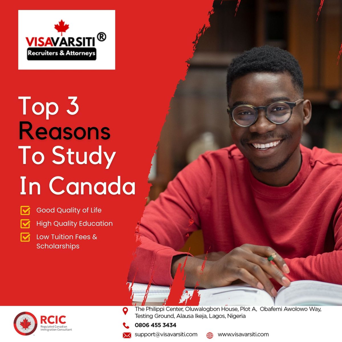 visavarsiti's tweet photo. Top 3 reasons why you should study in Canada.

As an international student contemplating of studying abroad, here are top 3 reasons why you should consider studying in Canada:

Good Quality of Life

High Quality Education

Low Tuition Fees &amp; Scholarships

#canada #study #visa https://t.co/K89UULb2OA