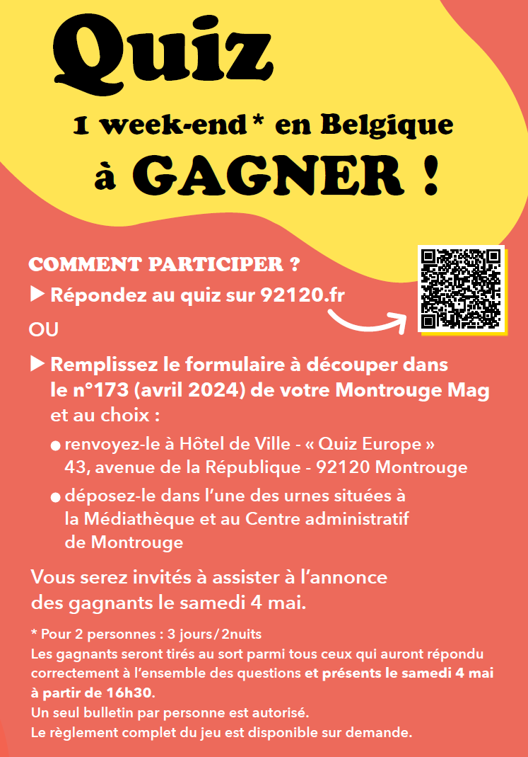 🇪🇺 C'est bientôt la semaine européenne sous le signe de la Belgique ! 🇧🇪 Tentez de gagner un week-end en répondant à notre quiz : ville-montrouge.fr/2356-quiz-de-l…