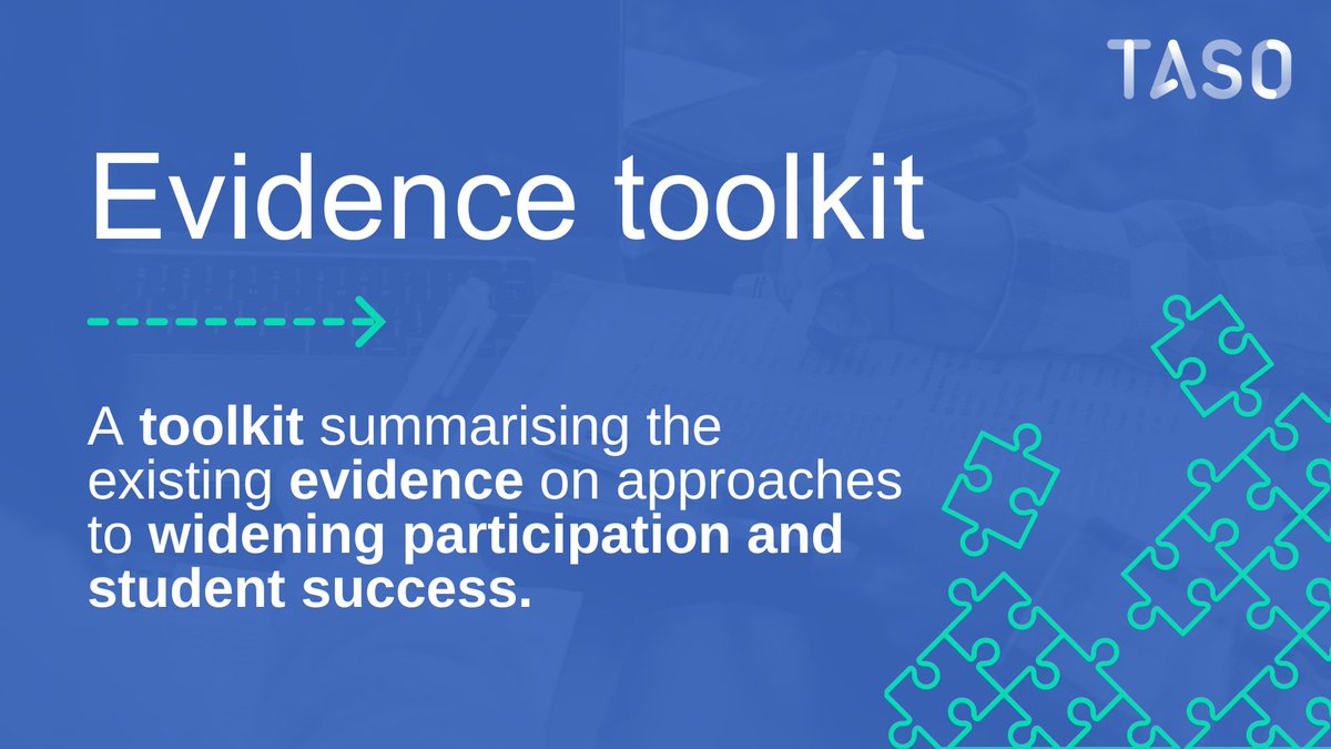 Our evidence toolkit summarises the existing evidence on approaches to widening participation and student success for disadvantaged and underrepresented groups in #HigherEducation. Access the toolkit here: taso.org.uk/evidence/toolk…