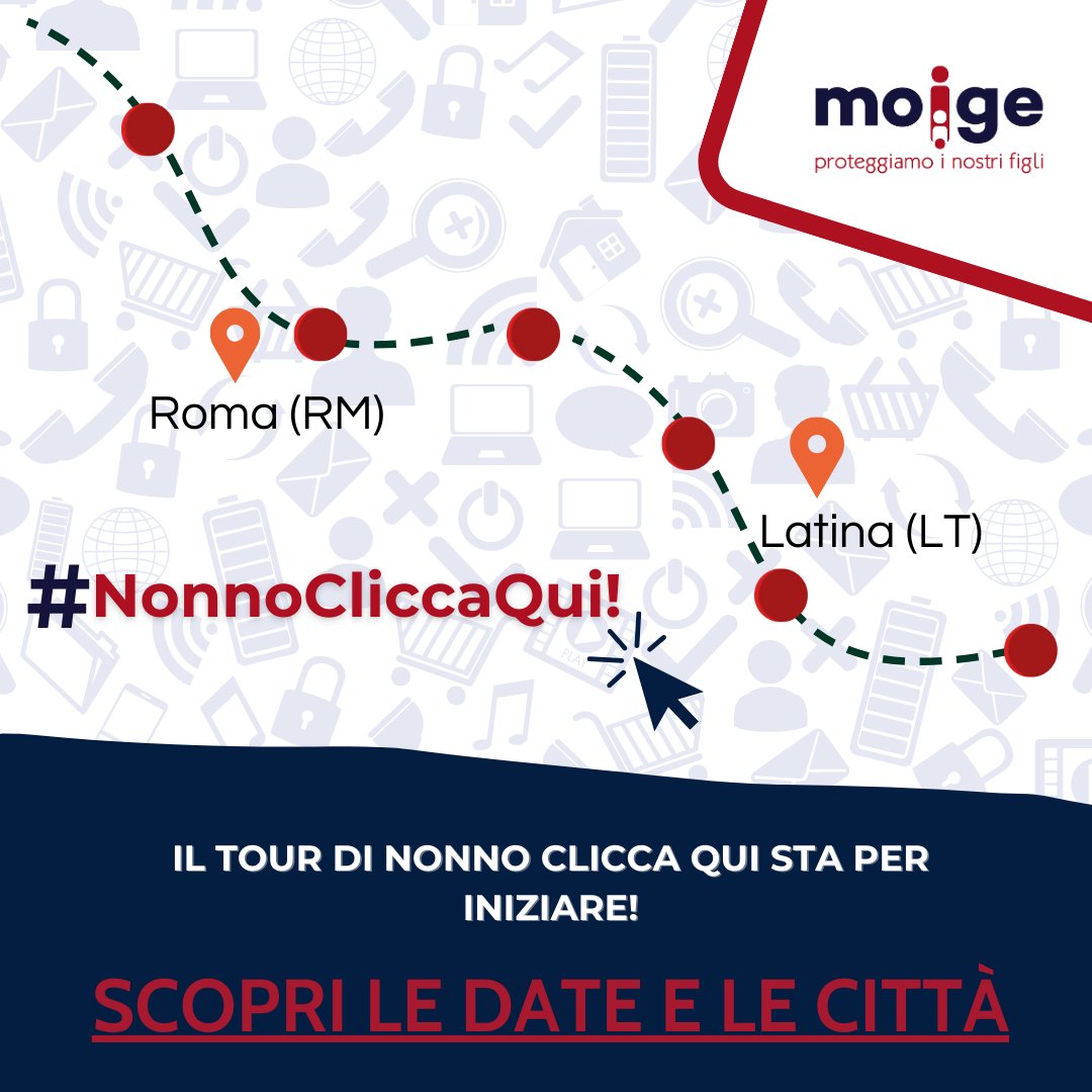 Tutto pronto per le prime tre tappe del tour di "Nonno clicca qui”! ✈️

Scopri le città e le date⬇️

📍17 aprile  IC Piero Angela di Roma (RM)
📍23 aprile  IC A Volta di Latina (LT)
📍30 aprile IC Anna Fraentzel Celli di Roma (RM)