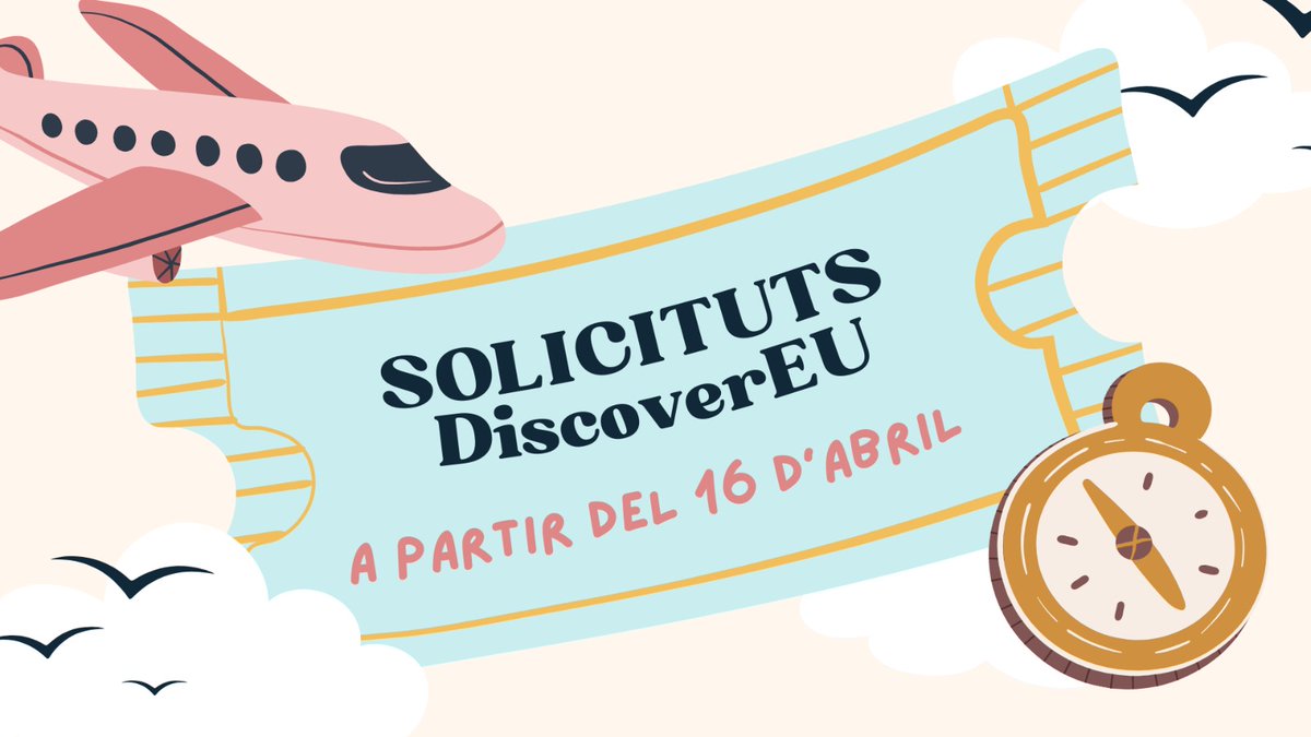 📝✈S'obrin les places per a poder participar en el programa #DiscoverEU
Pot sol·licitar-ho els nascuts entre l'1 de juliol de 2005 i el 30 de juny de 2006
A què estàs esperant?

#Joves #Joventut #Informació #ParticipacióJove #Participa #OciEducatiu #CalaixJove #SaforJove #Europa