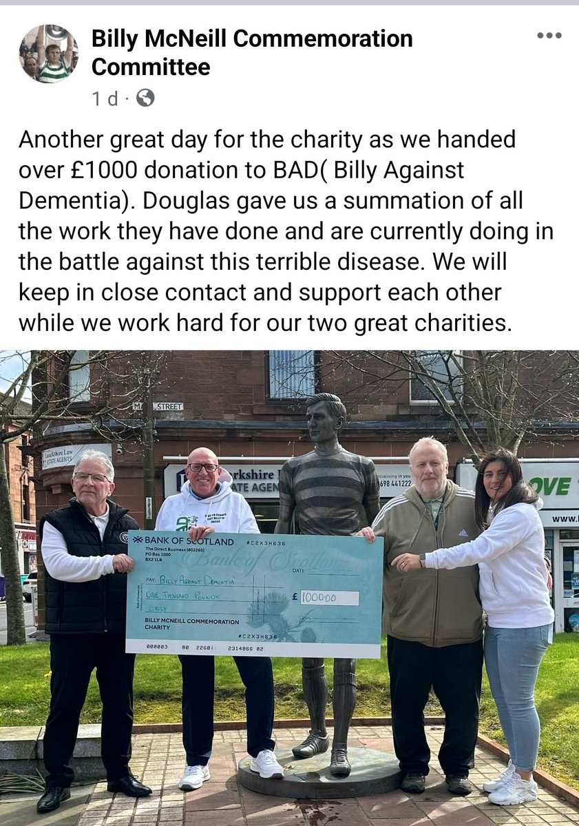 Thank you one again Billy McNeill Commemoration Committee for this amazing contribution towards our fight against dementia 🙏🙏 #battleagainstdementia #billyagainstdementia #dementia #dementiaawareness