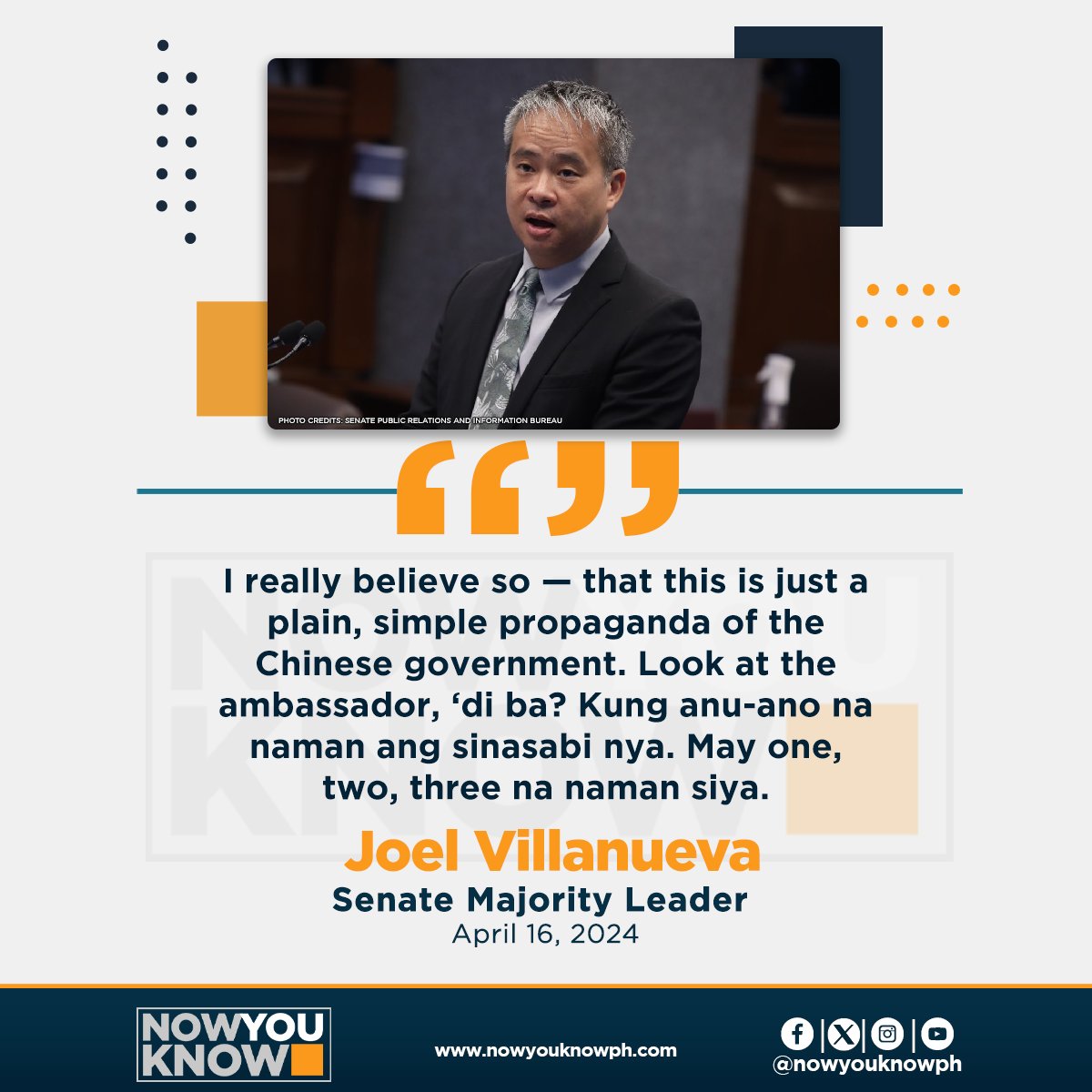 Senate Majority Leader Joel Villanueva downplayed the so-called “gentleman’s agreement” entered into by former President Rodrigo Duterte with China, calling it a mere propaganda by the Asian giant. READ: bitly.ws/3i7ui 📰Inquirer.net