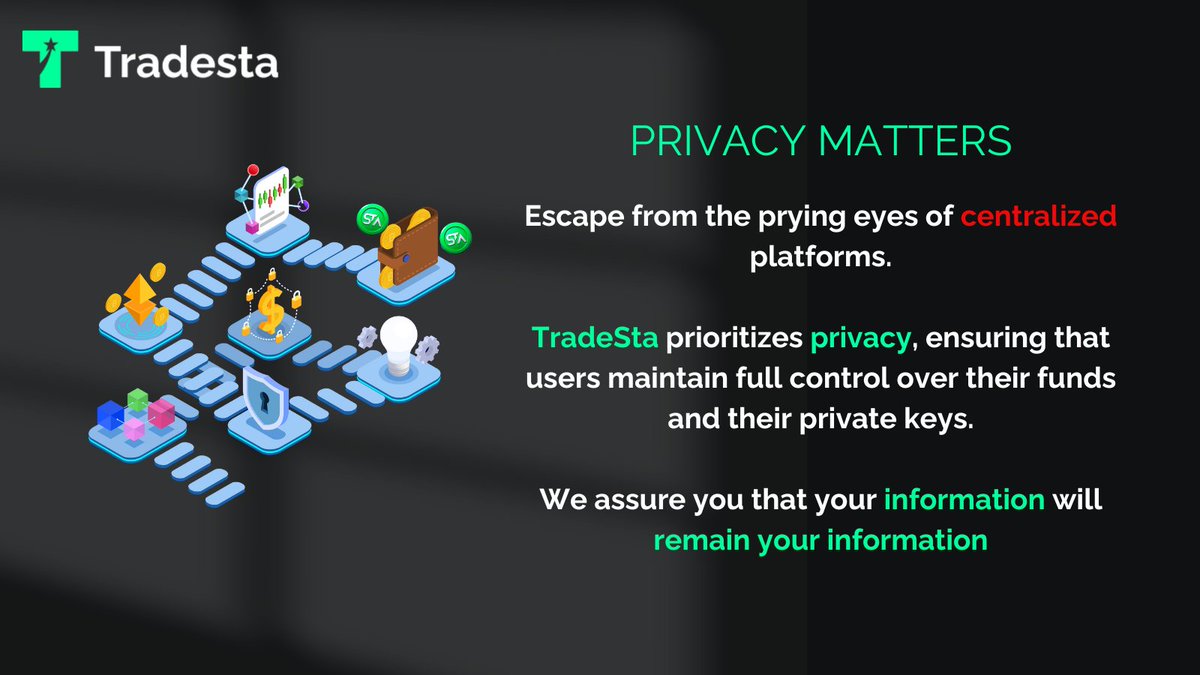 🔐 At TradeSta, privacy is not just an option—it's a priority. Bid farewell to the watchful eyes of centralized platforms. Your keys, your coins, your control. 🔑💰 Join our waitlist for the upcoming presale and reclaim control of your trading. tradesta.io/waiting-list/