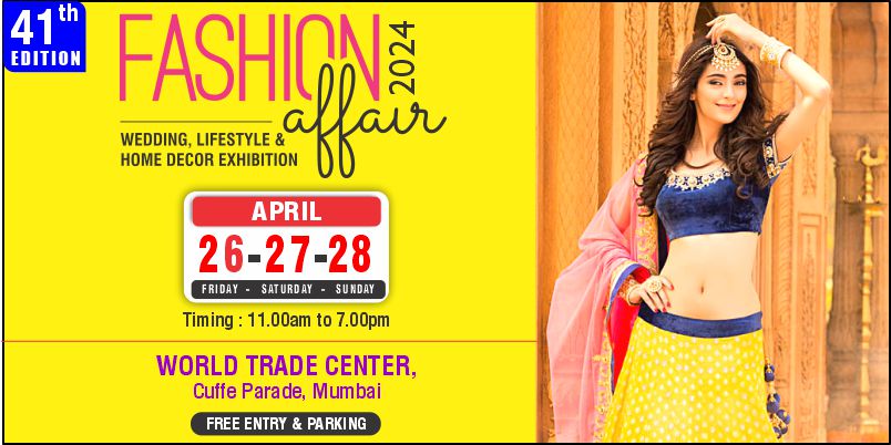 Indulge in a whirlwind of style and sophistication at the Fashion Affair! From bridal couture to lifestyle treasures and exquisite home decor, join us at World Trade Center Mumbai on April 26th-28th for an unforgettable extravaganza. Time: 11 am to 7 pm Entry is free and parking…