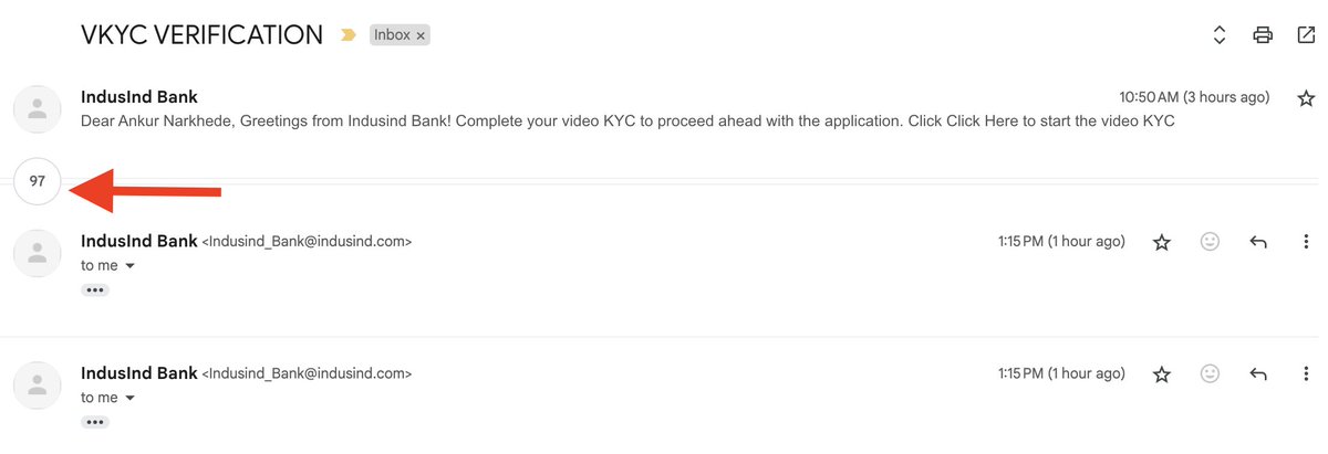 Dear <a href="/MyIndusIndBank/">IndusInd Bank</a> , you don't need to send me 100 emails in 3 hours to remind for KYC reminders!