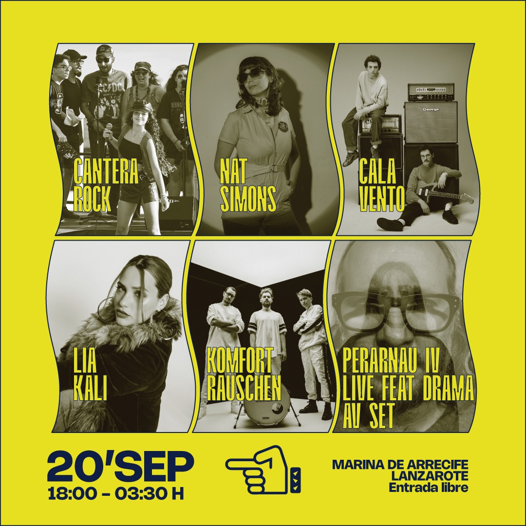 ArrecifeenVivo's tweet photo. 🪧 ¡Cartelón del 20 de septiembre completo! 
@LiaKali_ 
@CalaVento 
@Nat_Simons 
#Komfortrauschen
@perarnauiv &amp; Drama (el corazón visual de @zaharapop) 
#CanteraRock 

Iremos de un concierto a otro en un pasacalles, por la avenida marítima. 👉✨🧭🌊

#Arrecife #Lanzarote https://t.co/MT0ZaY3GZY
