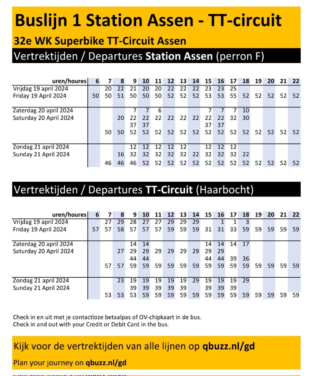 #PublicTransport (CEST) 🇳🇱 #DutchWorldSBK #Weekend #Schedule @QbuzzGD @OVbureau (19-21/04/2024) @ttcircuitassen