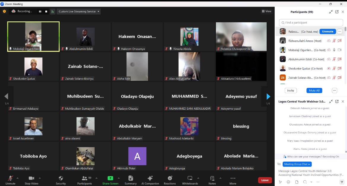 Mo_ogunlende's tweet image. With immense joy, I joined the vibrant Lagos Central Youth, honored to be a speaker at their annual webinar. Accompanied by the esteemed Minister of State for Youth Development, Ayodele Olawande, and other distinguished voices, we were hosted by the Nigerian Youth Parliament…