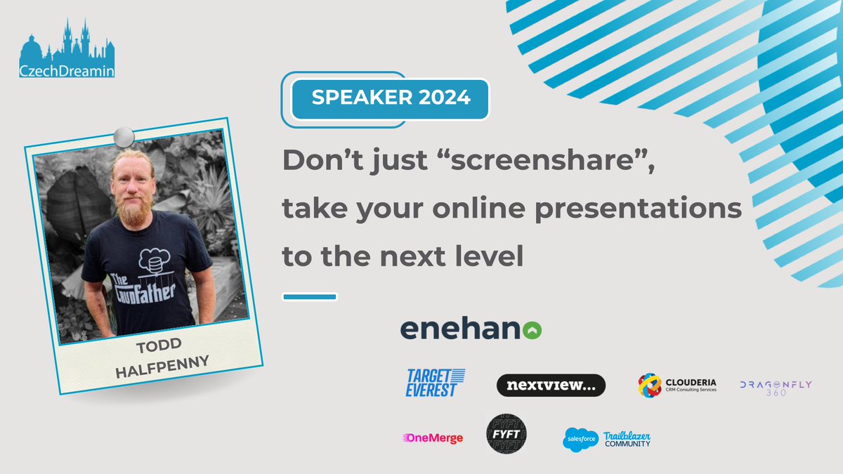 CzechDreamin's tweet photo. It's time to meet your next #CzechDreamin speaker and their session.
Here we go!
Please welcome @toddhalfpenny with "Don’t just “screenshare”, take your online presentations to the next level"
#CDsessions
Full Program Schedule & tickets below!
https://t.co/3QkaZMhD2H https://t.co/MpNpehVDvM