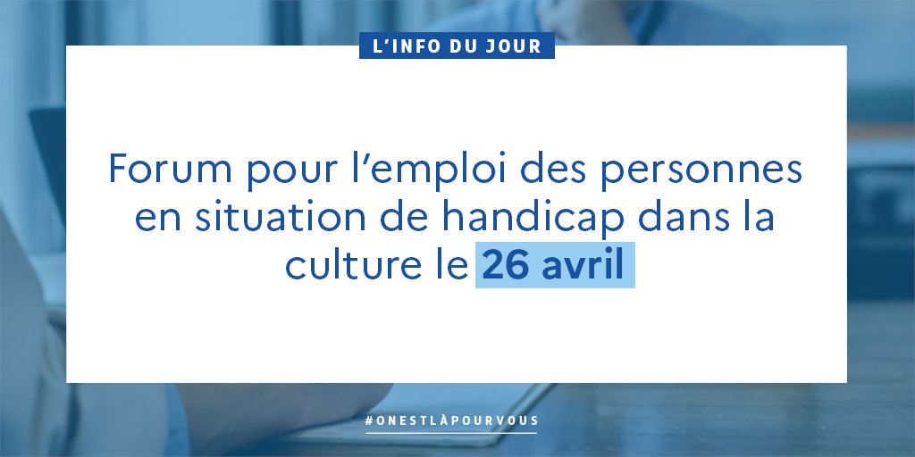 #Agenda - Rencontre pour l'#emploi des personnes en situation de #handicap dans la culture @GroupeAudiens, @ftravail_idf et leurs partenaires organisent un forum dédié aux demandeurs d'emploi en situation de handicap 📅 Le 26 avril 📍 @operadeparis 👉 plmpl.fr/c/N2rpg