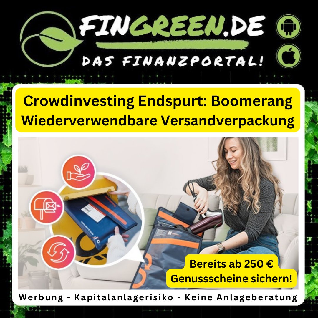 Fundingziel fast erreicht: fingreen.de/boomerang Onlinehandel geht jetzt #nachhaltig! Seid dabei 💚. . #FinTwitt #Nachhaltigkeit #Kreislaufwirtschaft #investment #startup #impact #crowdfunding . Kapitalanlagerisiko. Keine Anlageberatung.