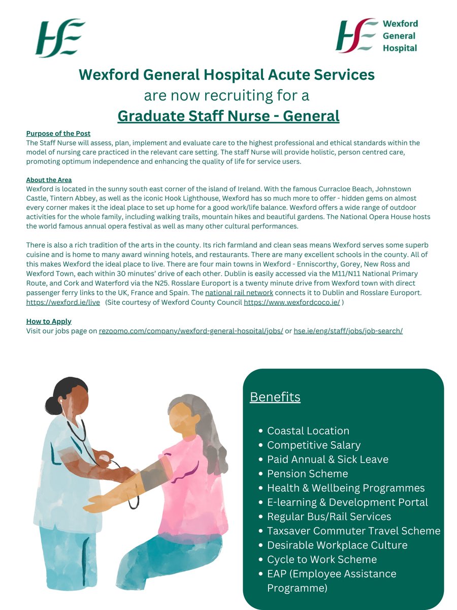 Edward Long - HRM WGH (@edwardl60213794) on Twitter photo Job opportunity! <a href="/WexGenHosp/">Wexford General Hospital</a> as part of @IEHospitalGroup is recruiting for the posts of Graduate Staff Nurse - General.
Closing Date: Friday 26th April 2024 @ 3:00 p.m.
For more information and how to apply, go to: rezoomo.com/job/64169/ Job opportunity! <a href="/WexGenHosp/">Wexford General Hospital</a> as part of @IEHospitalGroup is recruiting for the posts of Graduate Staff Nurse - General.
Closing Date: Friday 26th April 2024 @ 3:00 p.m.
For more information and how to apply, go to: rezoomo.com/job/64169/