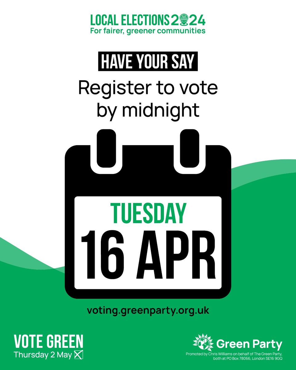 I've been consistently standing up for environmental, social, racial and economic justice. I can only continue this work in London if I'm re-elected on Thursday May 2nd. Today is your last chance to register so that you can vote Green on all 3 ballots! gov.uk/register-to-vo…