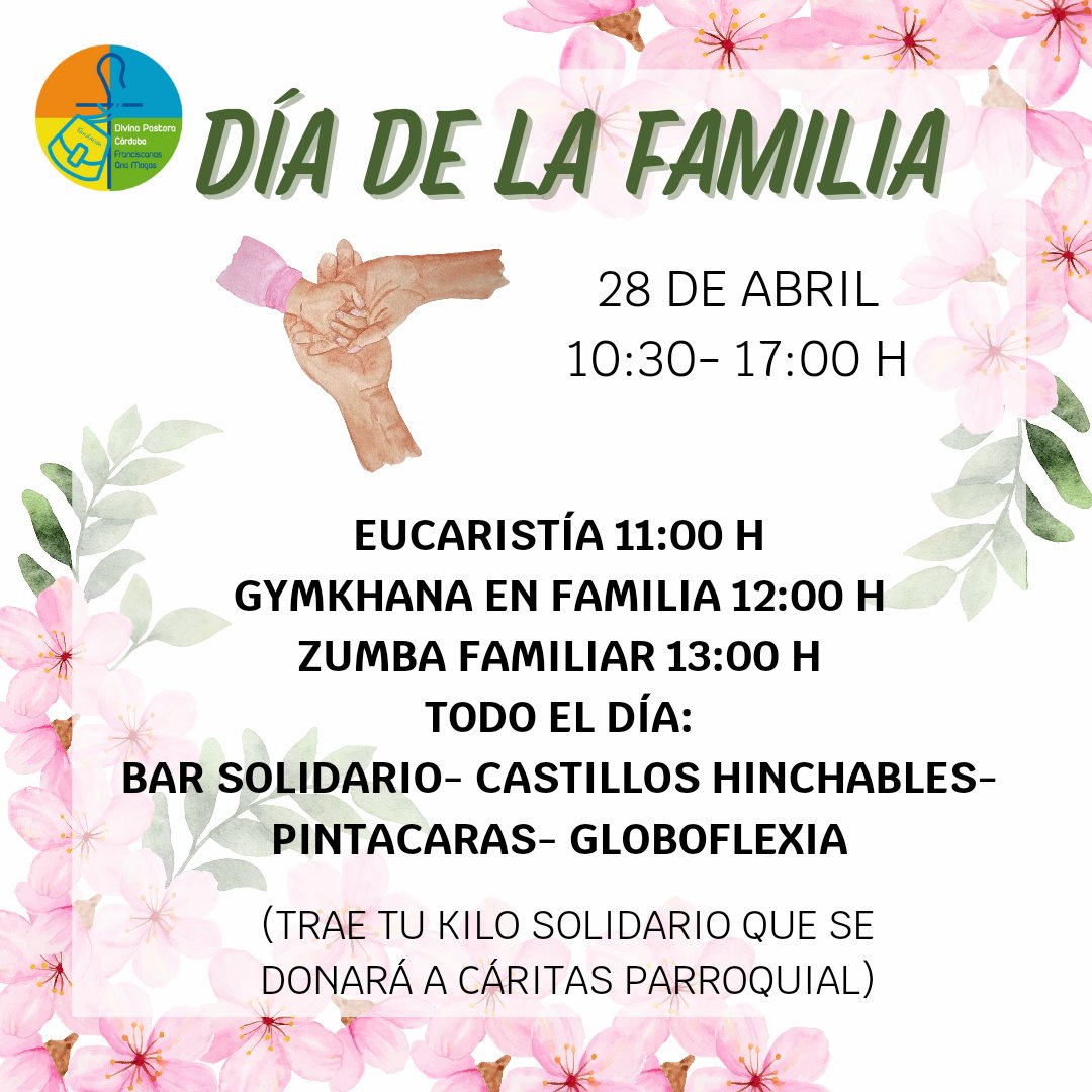 🌸Día de la familia 2024🫶 ¡Estáis todos invitados a celebrar juntos el Día de la Familia el próximo 28 de abril! 🌟 😄🏃🏻‍♀️Será un día lleno de diversión, actividades emocionantes y momentos para compartir. 🥘 #pastoral #convivencia #EQTMD 🧡 #Esoquetúmedas #somosfranciscanas 🏫