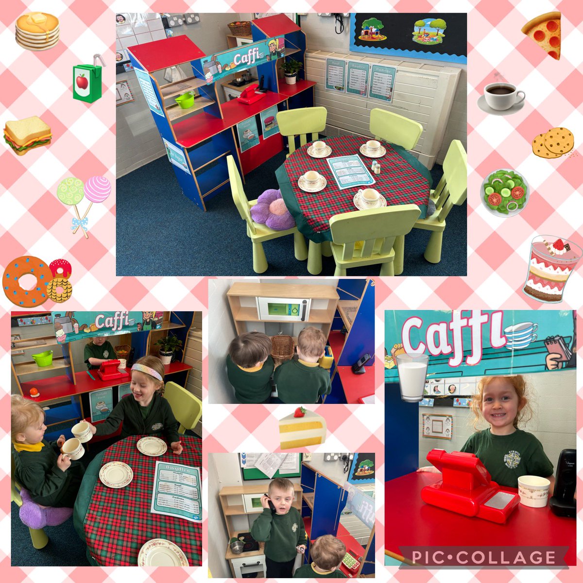 Croeso i’r Caffi, ein hardal chwarae rôl newydd☕️🥪🥛🧁🧃 Welcome to our Café, our new role-play area🍩🥤🥗🍕🥞