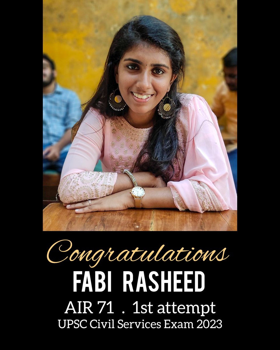 Hearty congratulations to Fabi Rasheed, batch 17 @tvmiiser for clearing the UPSC Civil Services Exam 2023.