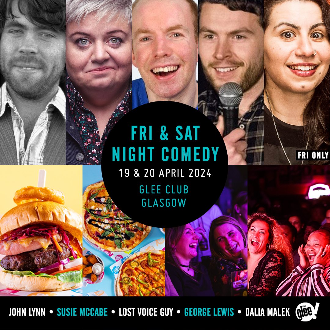 📆 Friday & Saturday Night Comedy, featuring @thisisjohnlynn, Susie McCabe, @LostVoiceGuy & @DALIA (Fri only) Superb stand-up comedians and a great range of tasty food offerings Tickets 🎟 bit.ly/GlasgowWeekend…