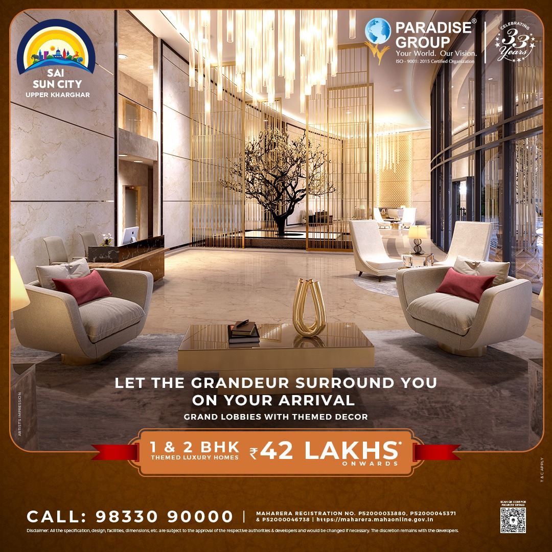 Experience elegance like never before at Sai Sun City, where grand lobbies with themed decor welcome you upon arrival.

#ParadiseGroup #EleganceUnleashed #SaiSunCity #GrandLobbies #ThemedDecor #LuxuryLiving #ElegantExperience #WelcomeToParadise