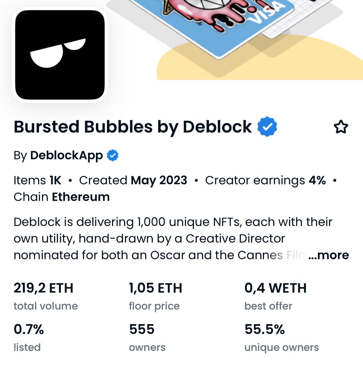 Crypto_Columbo_'s tweet photo. 📍Evolution du prix des collections @DeblockApp

- Les #BurstedBubbles 🫧
Le Floor passe pour la toute première fois les 1 #ETH, il est actuellement à 1.05 🔥 

- Les #MovingBlocks 🔲
Les Floor atteint les 0.14 #ETH !

Tout ça SANS marketing et communication poussée 😏

Pour moi c’est encore sous évalué quand on sait tout ce qui va arriver (et ce que l’on ne sait pas encore)

Let’s gooooo 🔥🔥