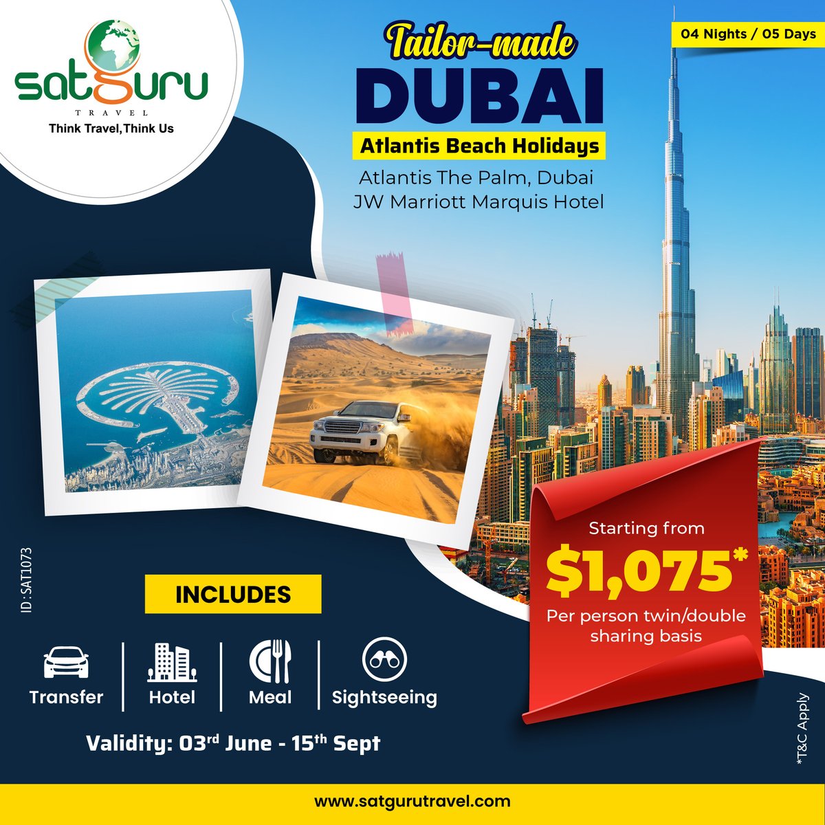 'Experience the magic of Dubai with our tailored packages starting at just $1,075. satgurutravel.com/exclusive-offe… . . . . #dubai #UAE #palmjumeirah #emrate #travel #holiday #holidaypackage #trip #tour #satgurutravel