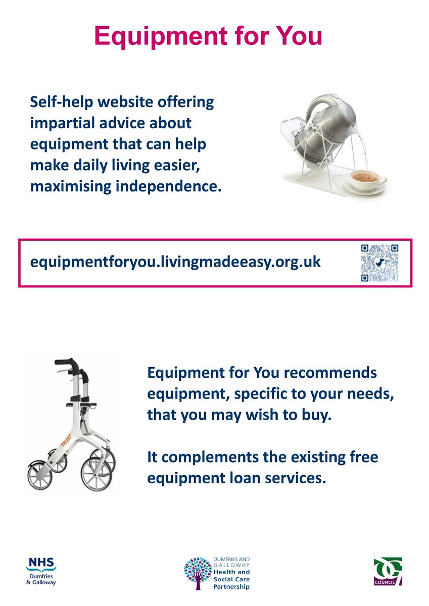 Equipment for You offers impartial advice to make daily living easier and to maximise independence at home and is available across D&G. Commissioned by @dghscp, it is available to view at equipmentforyou.livingmadeeasy.org.uk