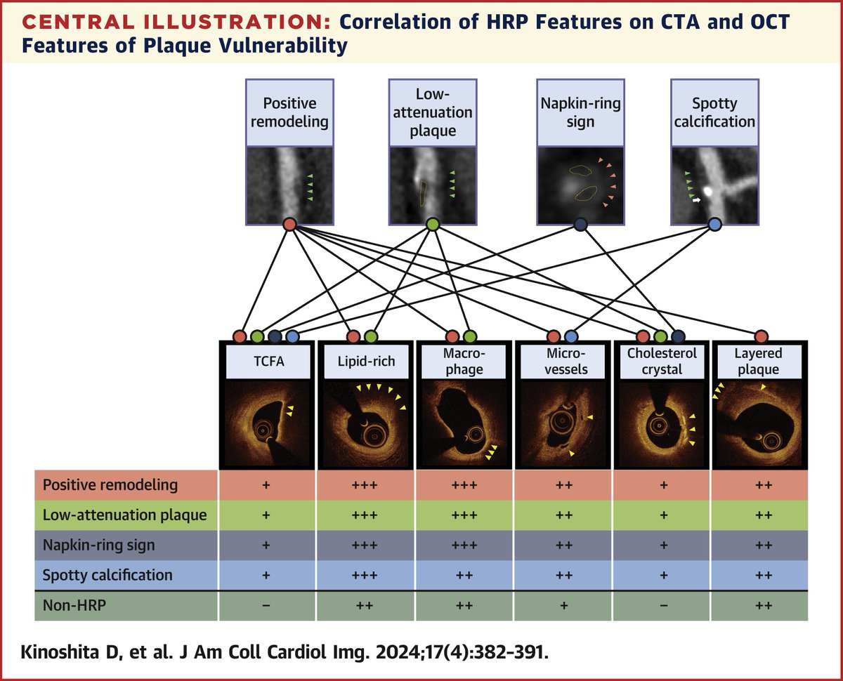 Q: Are high-risk plaque features on coronary computed tomography angiography associated with vulnerable plaque on optical coherence tomography?

A: All 4 HRP features on CTA were associated with features of vulnerability on OCT.

Read more in #JACCIMG: bit.ly/3QqxQ1p