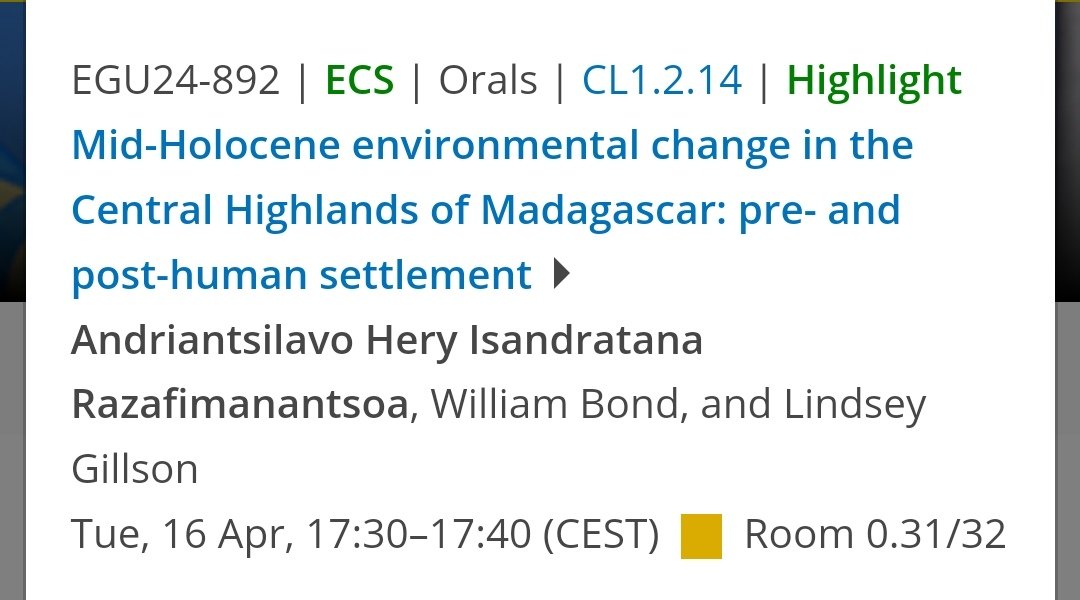 #EGU2024 Come and join us today at 16:15 for a session on Vegetation-wildfire-Climate Interactions during the Quaternary (Session CL1.2.14). Room 0.31/32 Check out my talk at the end of the session!