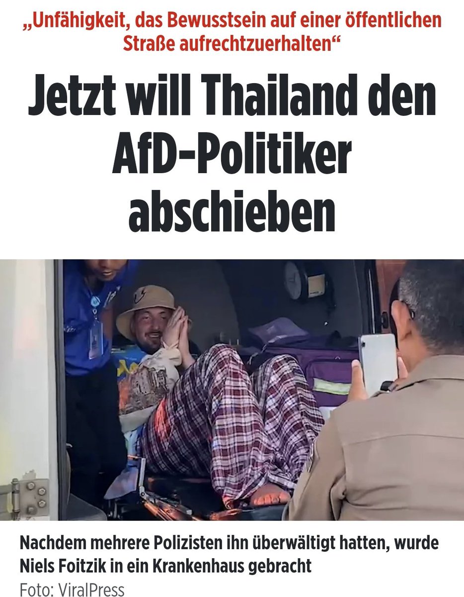 👉Nicht assimilierter deutscher Staatsbürger wird abgeschoben. 'Der Tourist zeigte Anzeichen von Trunkenheit bis zur Bewusstlosigkeit.' Die Polizei in Thailand geht inzwischen davon aus, dass der AfD-Politiker eine zu große Menge Drogen konsumiert hat... #AfD