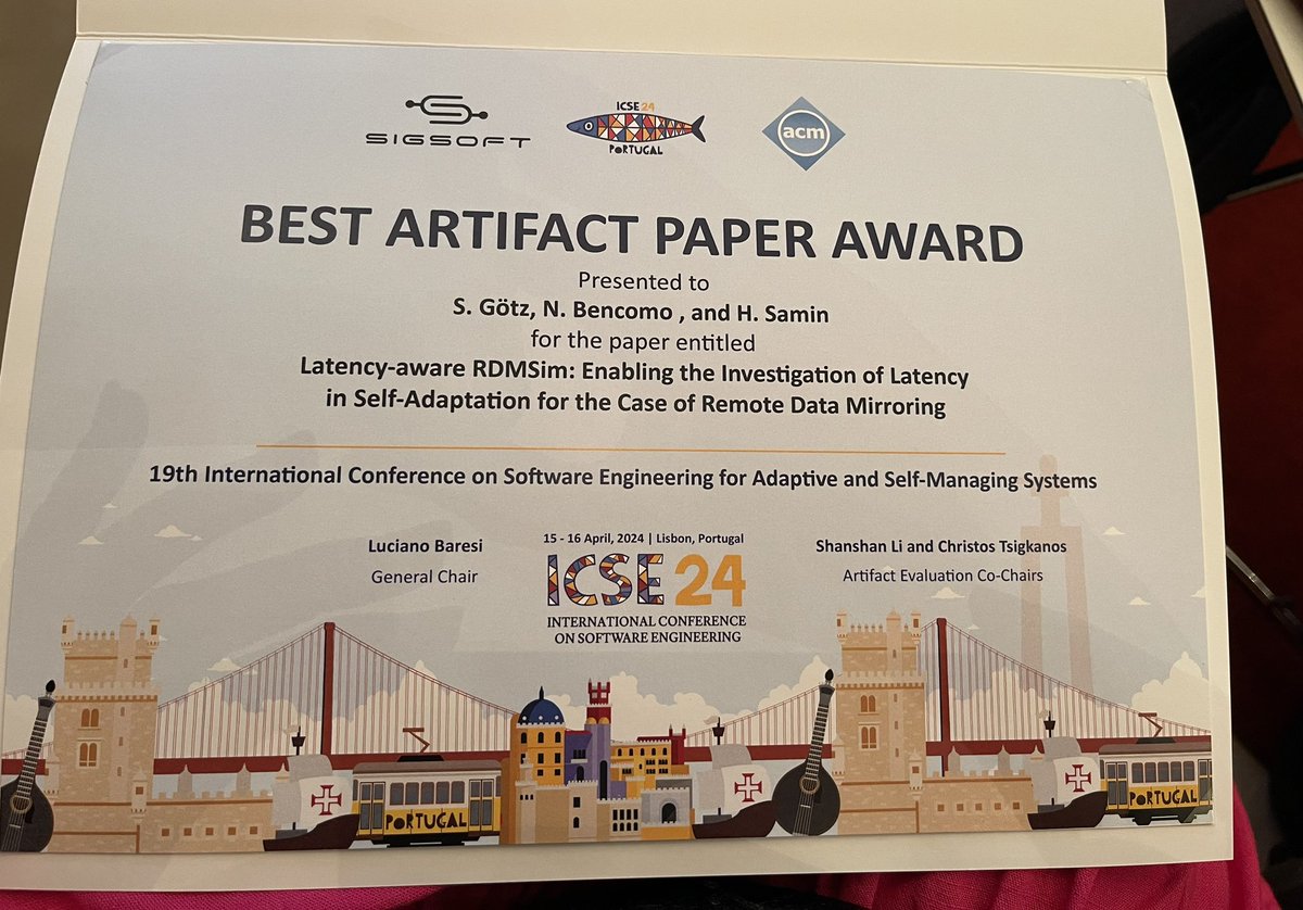 We got the Best Artefact Paper Award at @SEAMSconf 2024 ! @coshocker @HumaSamin nice surprise! look at Github and reach out to us: lnkd.in/eqF3b3xt @comp_sci_durham