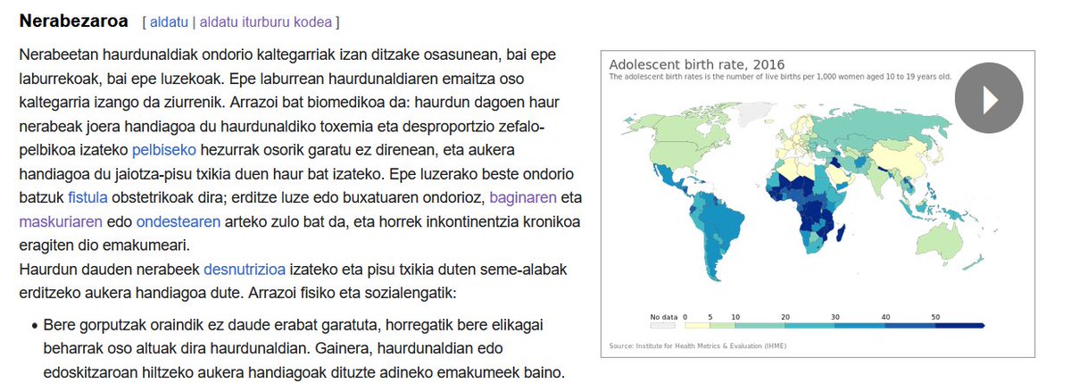 Euskarazko Wikipedia da munduko lehenengoa <a href="/OurWorldInData/">Our World in Data</a>|ko grafikoak integratzeko sistema berria ezartzen. <a href="/WikiProjectMed/">Wiki Project Med</a> taldearekin egindako elkarlanari esker, orain grafiko interaktiboak ditugu.

Adibidez: eu.wikipedia.org/wiki/Munduko_b… edo eu.wikipedia.org/wiki/Haurdunal…