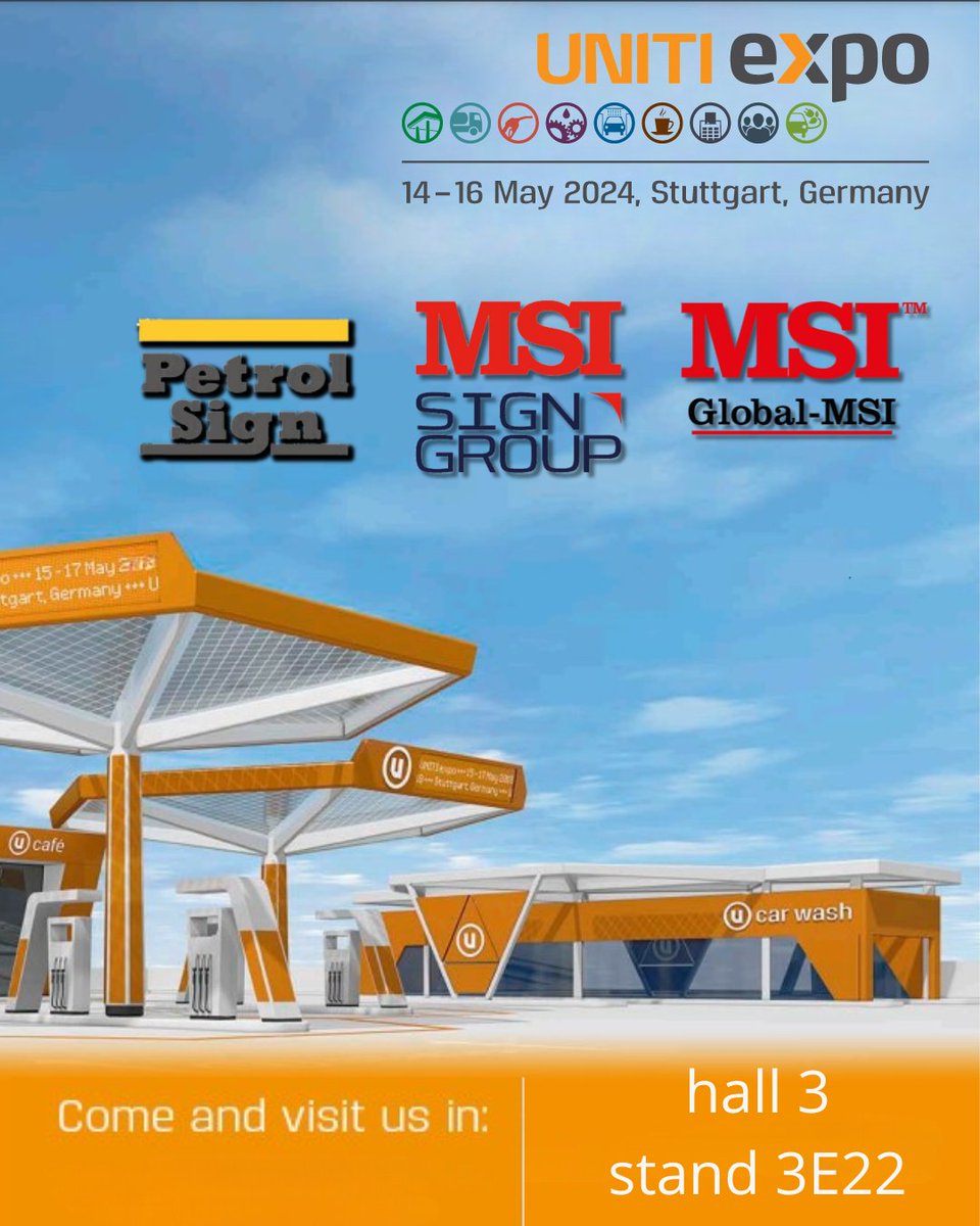Only one month to go until the Uniti Expo 2024 in Stuttgart.

Join <a href="/Petrolsign/">Petrol Sign UK Ltd</a>  , MSI-Sign Group and Global-MSI in Hall 3 stand 3E22 and we will show you how our solutions in the field of Signage, Wayfinding and Canopies can enhance your business.