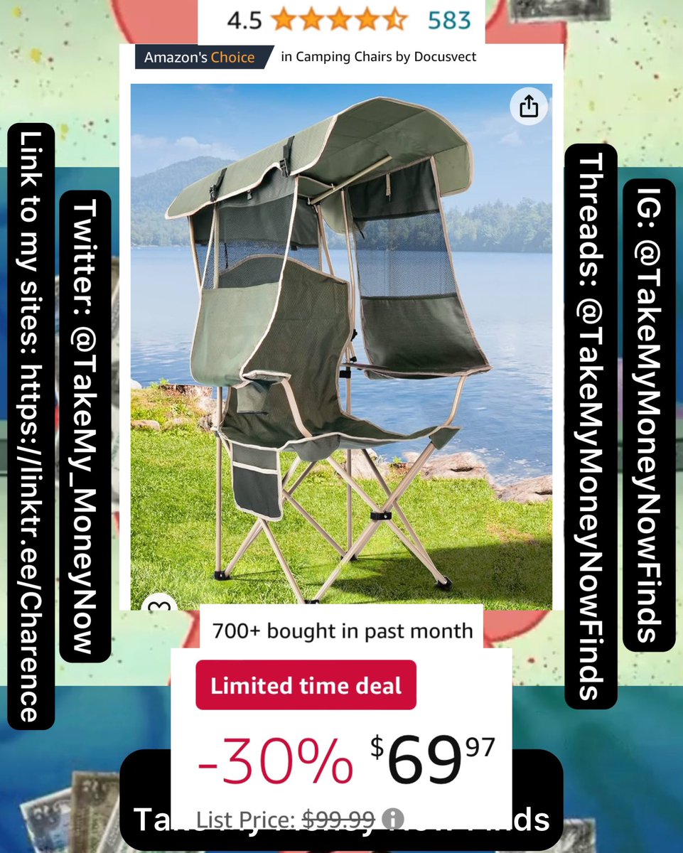 LIMITED TIME DEAL! 

Folding Camping Chair with Shade Canopy for Adults

amzn.to/4azllZn

#amazondeals #deals #amazonfinds #amazonmusthaves #tmmnf