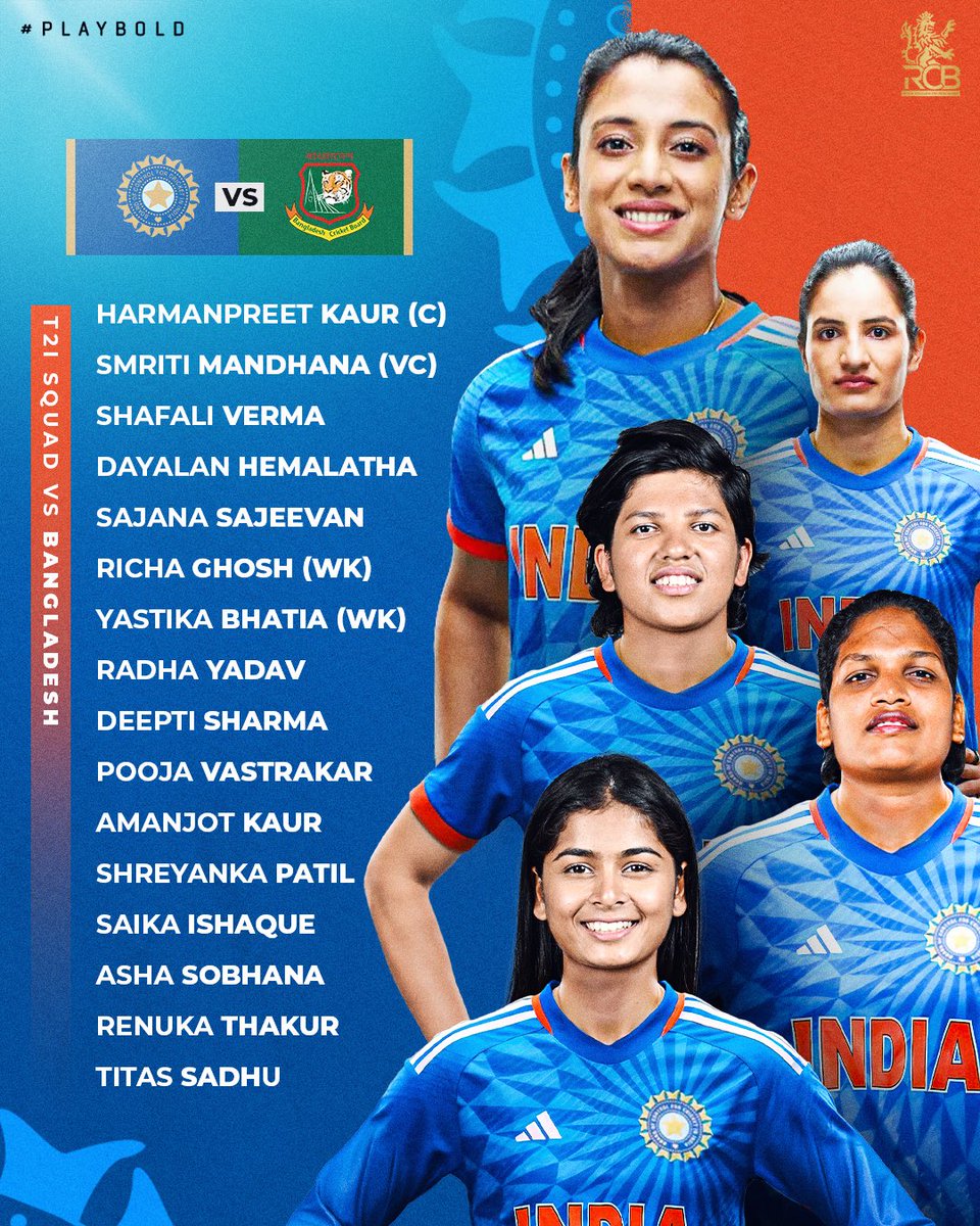 5️⃣ Royal Challengers in the 🇮🇳 Women’s squad for 🇧🇩 T20I series ⚔️ Asha Sobhana deservingly gets her maiden call-up to the Indian team 🫡 #PlayBold #TeamIndia