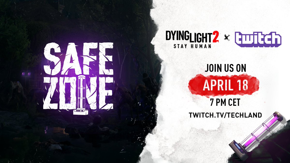 Our Community Team is getting ready to meet with you again. This Thursday, @DeputyPirek and @Peliknrly will be waiting for you in the Safe Zone to talk about what's new in #DyingLight2 Save the date 👇 📅 April 18, 7PM CET / 10AM PT 📺 twitch.tv/techland