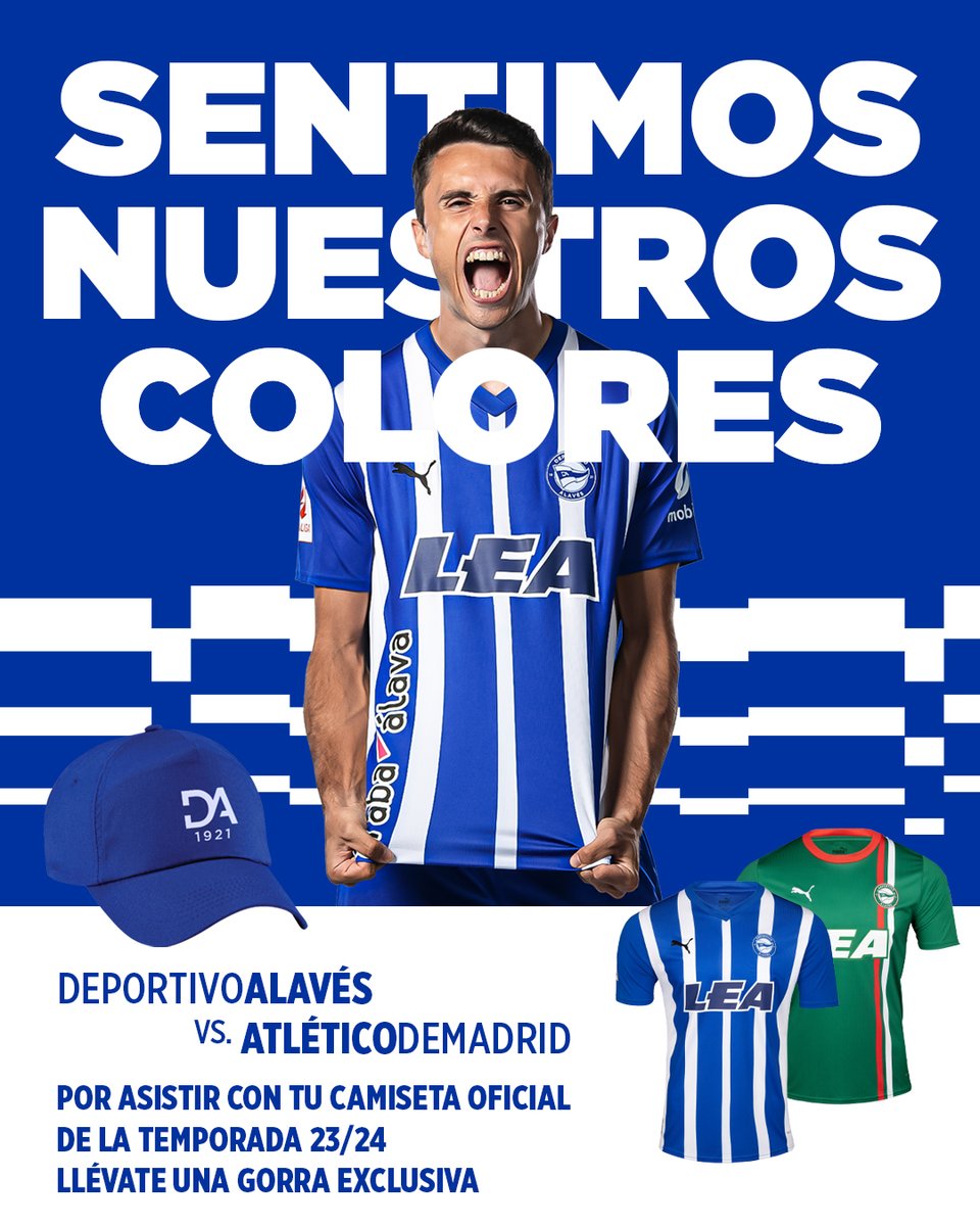 Un 𝐝𝐨𝐦𝐢𝐧𝐠𝐨 albiazul ⚪️🔵 👕 Ponte tu camiseta del Deportivo Alavés de 𝐞𝐬𝐭𝐚 𝐭𝐞𝐦𝐩𝐨𝐫𝐚𝐝𝐚 🏟️ Ve con los tuyos a 𝐌𝐞𝐧𝐝𝐢 a disfrutar del #AlavésAtleti 🧢 Consigue esta 𝐠𝐨𝐫𝐫𝐚 exclusiva 🎟️ t.ly/AnYjz 🛍️ t.ly/IKRMb #GoazenGlorioso