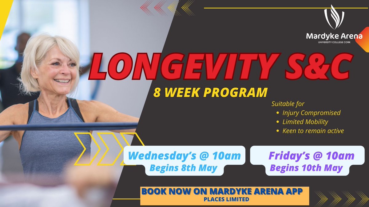 MardykeArenaUCC's tweet photo. **Now Available to Book**
-8 Week S&amp;C Programs
- 3 x Program Options
- Book Now on Mardyke App
 - Places Limited https://t.co/LjvPVHl0fX