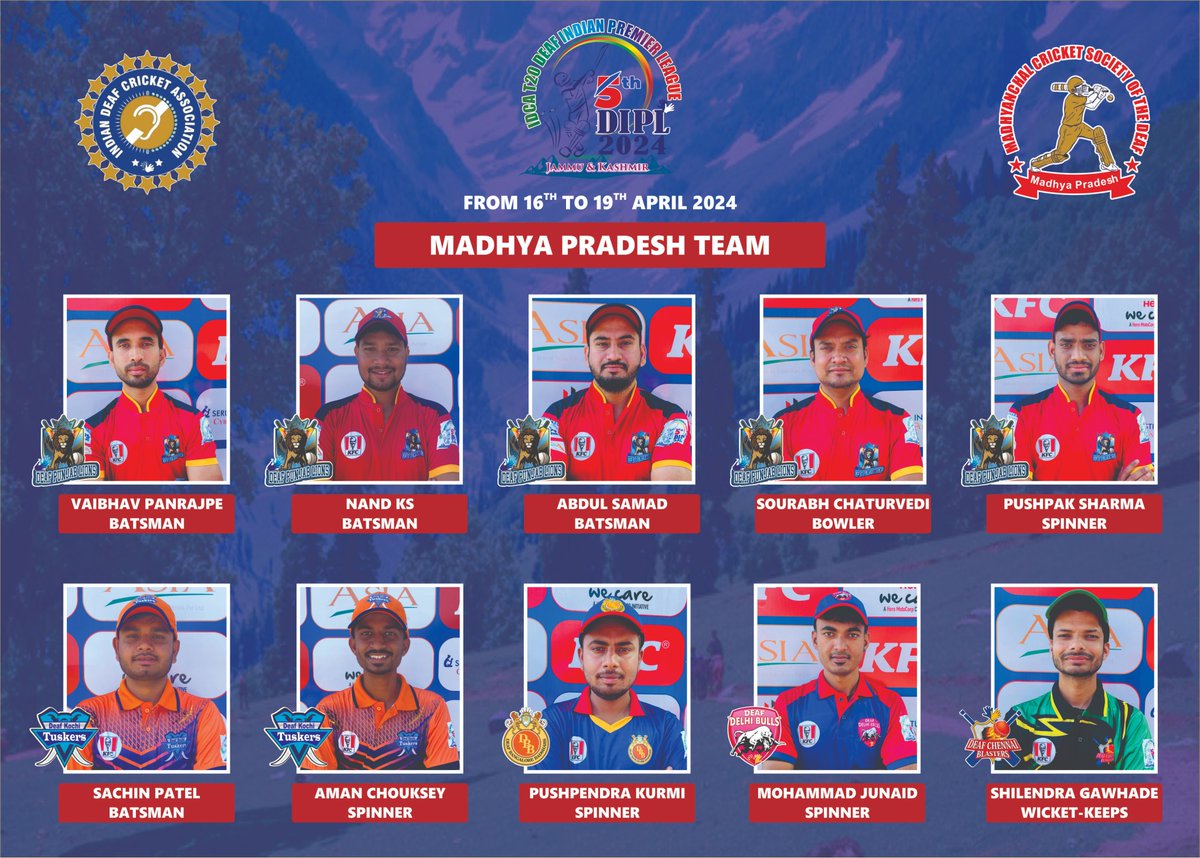 official_mcsd's tweet photo. IDCA 5th T20 Deaf Indian Premier League 2024 at Jammu & Kashmir Oraganised Indian Deaf Cricket Association from 16 to 19 April 2024
ALL THE BEST
#MCSD #IDPL #CRICKET #IDCA #SUPER #TEAMMP #DPL #HAPPY #ENJOY #TEAM #8STATE https://t.co/rXwDUbIDcf