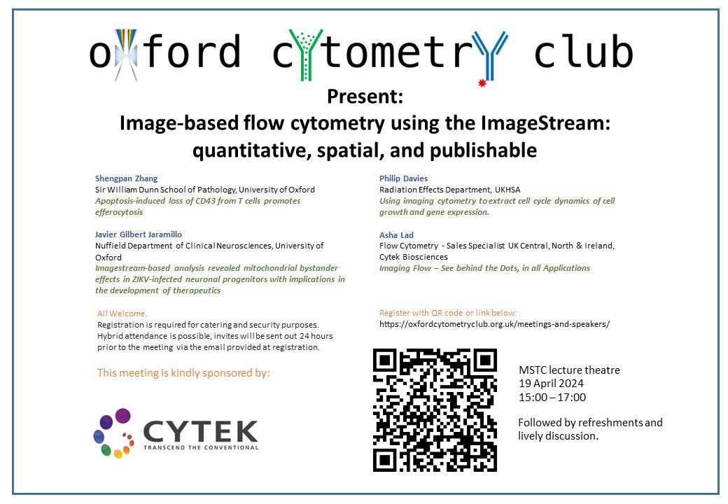 The Don Mason Facility of Flow Cytometry (@thedonmasonflow) on Twitter photo Don't miss the next hybrid Oxford Cytometry Club meeting on 19th of April in <a href="/Dunn_School/">Dunn_School (now @DunnSchool.bsky.social)</a> ! Details below.
Registration: oxfordcytometryclub.org.uk/meetings-and-s…
#flowcytometry #imaging #imagingcytometry Don't miss the next hybrid Oxford Cytometry Club meeting on 19th of April in <a href="/Dunn_School/">Dunn_School (now @DunnSchool.bsky.social)</a> ! Details below.
Registration: oxfordcytometryclub.org.uk/meetings-and-s…
#flowcytometry #imaging #imagingcytometry