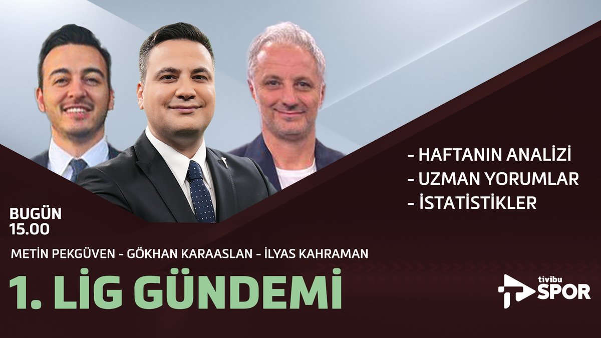 Tivibu Spor (@tivibuspor) on Twitter photo Trendyol 1. Lig'de geride kalan haftayı <a href="/MetinPekguven/">Metin Pekgüven</a>, <a href="/ilyas10kahraman/">İlyas Kahraman</a> ve <a href="/sgkaraaslan/">Gökhan Karaaslan</a>; 1. Lig Gündemi'nde değerlendiriyor. Trendyol 1. Lig'de geride kalan haftayı <a href="/MetinPekguven/">Metin Pekgüven</a>, <a href="/ilyas10kahraman/">İlyas Kahraman</a> ve <a href="/sgkaraaslan/">Gökhan Karaaslan</a>; 1. Lig Gündemi'nde değerlendiriyor.