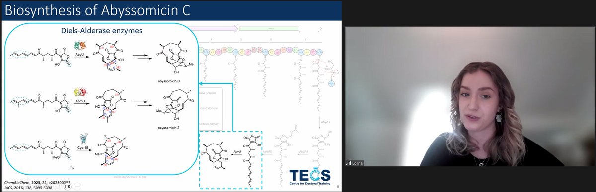 Carrying on with some fab chemistry, <a href="/lornaminty/">Lorna</a> of <a href="/Willis_Group/">Willis Research Group</a>, discussing her work on investigating Diels-Alderase Enzymes and their use in biocatalysis, great stuff! #EPSRC #CDT #TECS #BIOCATALYSIS