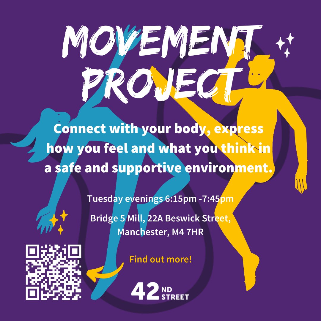 42ndStreetmcr's tweet photo. At the #Movement Project...we do a whole host of things, sometimes we learn moves & routines, & at other times we develop our creative skills by devising our own moves, dances & ideas: https://t.co/vQsEgChOJZ
#MentalHealth #MovementForTheMind #Somatics #Youth #PeerSupport #MCR https://t.co/IaThyev4XW