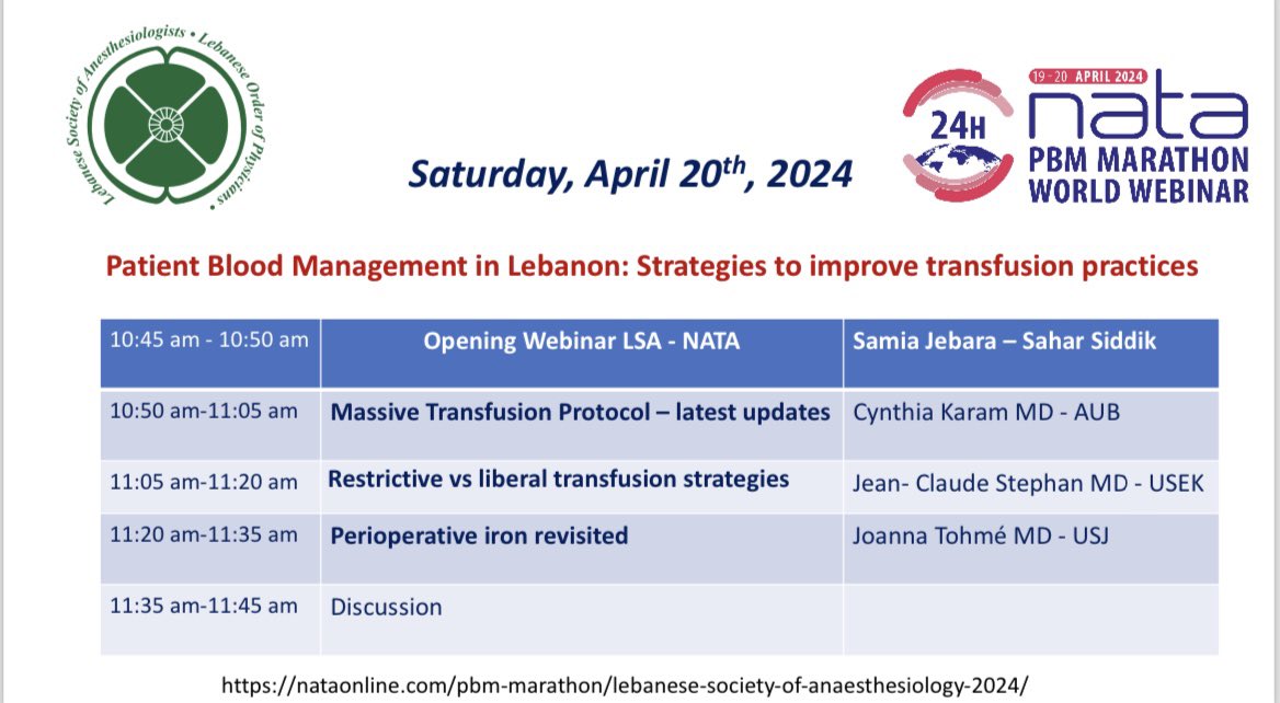 lsaanesthesia's tweet photo. Don’t forget the NATA marathon this saturday! Register here: https://t.co/fzlpnQHiD5 @NATAforum @JebaraSamia @jcmstephan https://t.co/LsacT8sCy5