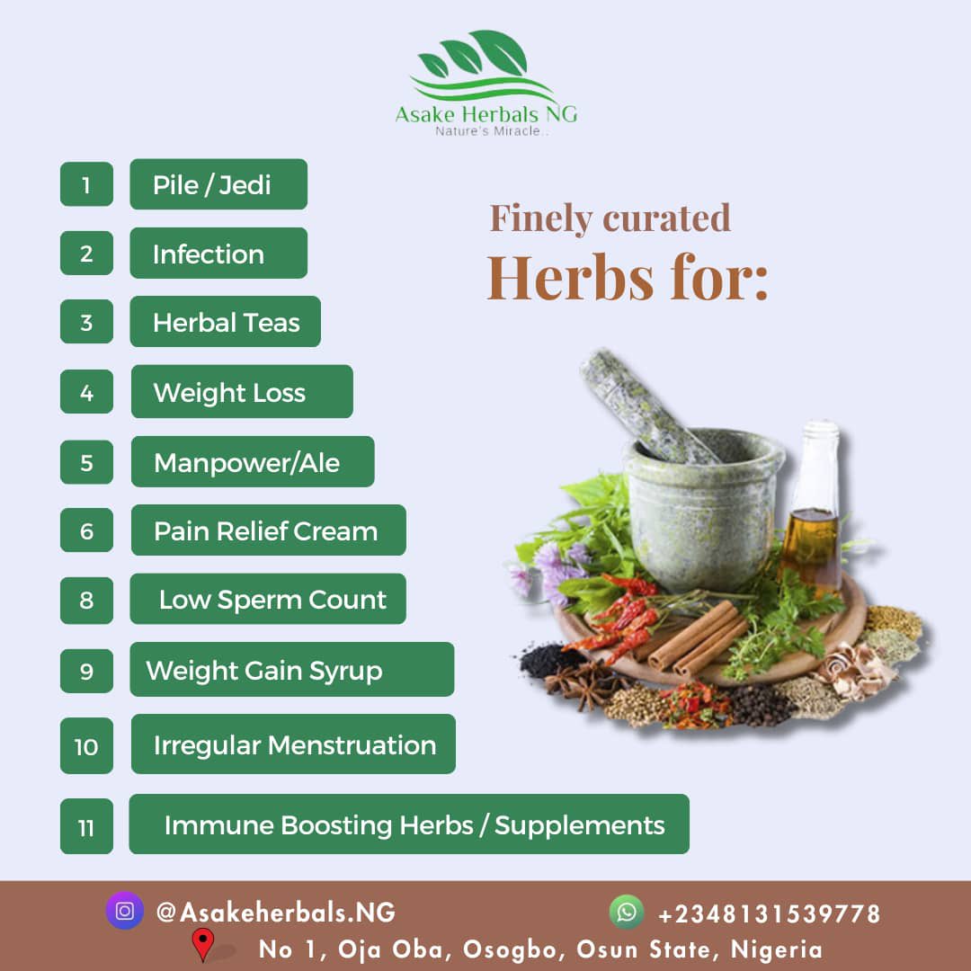 Introducing Asake Herbal_NG

At Asake Herbal_NG, we are thrilled to introduce you to a business purposely created for potent herbal remedies with proper dosage and usage instructions for your wellness and natural healing.