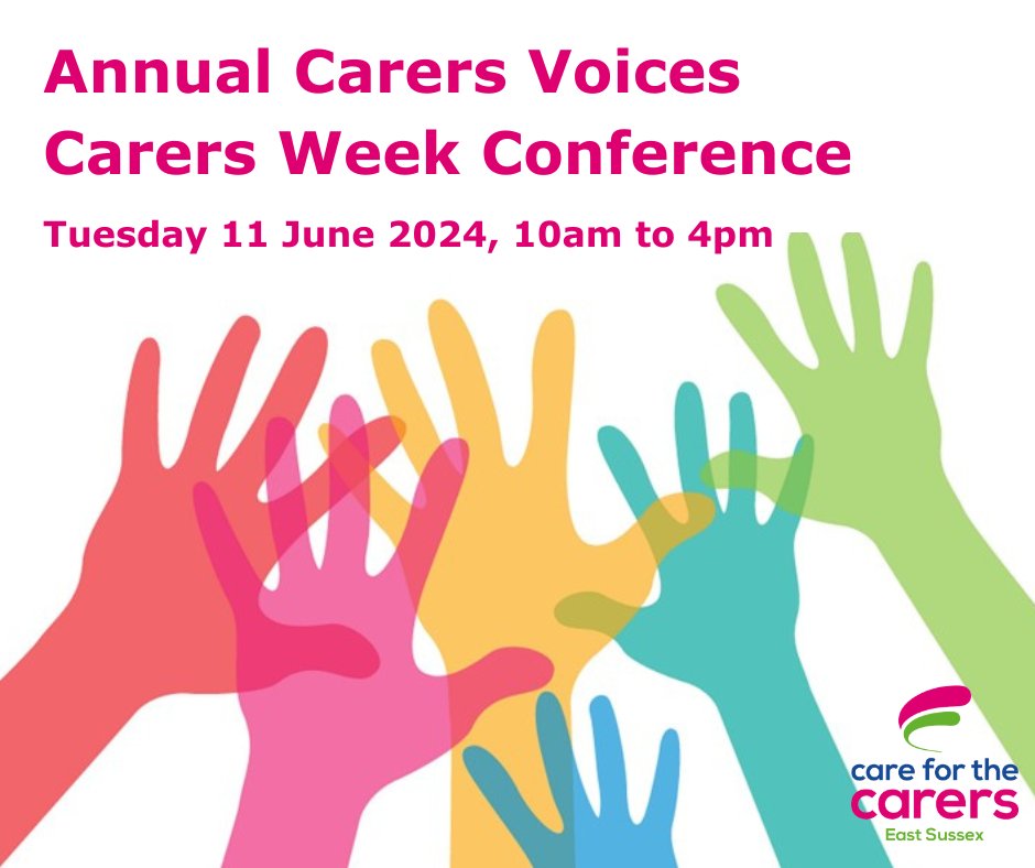 Save the date for our Annual Carers Voices Conference this Carers Week! Tuesday 11th June, 10am to 4pm Kings Centre, Eastbourne Booking will be opening soon on or website, so save the date in your diaries. #CarersVoices #CarersWeek24 #CarerSupport