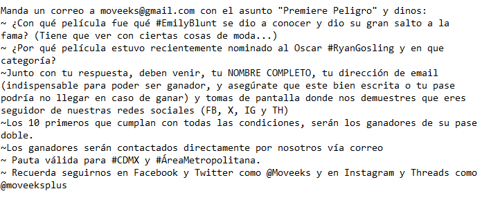 Moveeks's tweet photo. Gracias a @UniversalMX tenemos 10 pases dobles para la premiere de #ProfesiónPeligro, para el miércoles 17 de abril a las 8 pm en Cinemex Market Insurgentes, Manacar ó Cinépolis Oasis Coyoacán.
Recuerda dar ❤️ y 🔁
¿Listos para ganarlos? Solo realiza lo siguiente: https://t.co/0SG2Ra4Arx