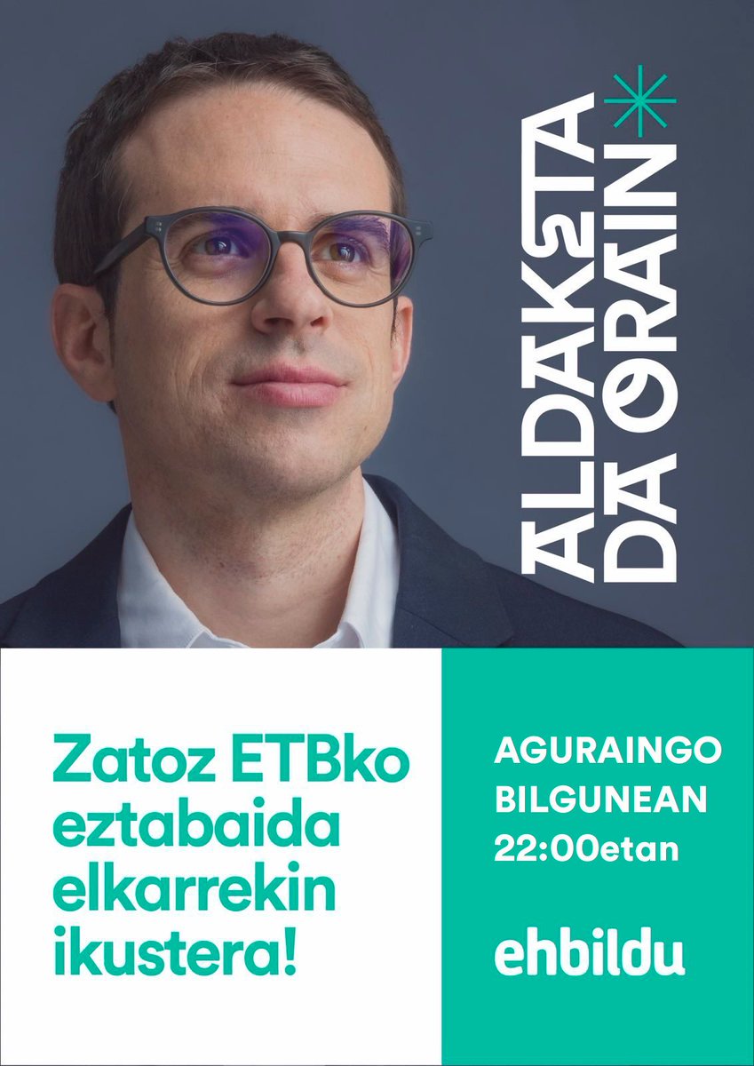 EHBilduAgurain's tweet photo. 💥GAUR, GAUR, GAUR!!!
Ez galdu Etb2-ko debatea eta anima dezagun @PelloOtxandiano.
Etorri Aguraingo bilgunera eta elkarrekin ikusiko dugu.
#BozkatuEHBildu https://t.co/xtAkyu8sZ3