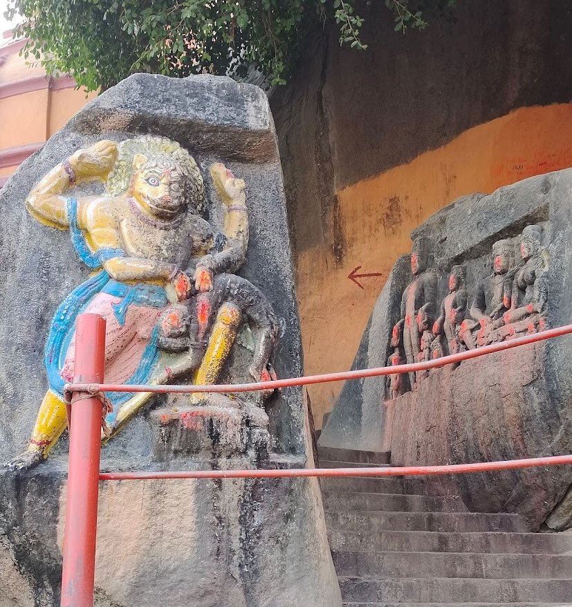 Narasimha is slaying the evil king Hiranyakashipu. 

This is a rock-cut image from Sultanganj, Bihar. It was carved in the 7th century and was painted in 2023.